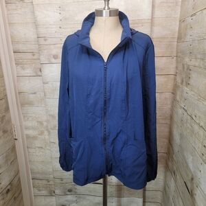 HeartSoul Navy Zip-Up Scrub Jacket with Removable Hood